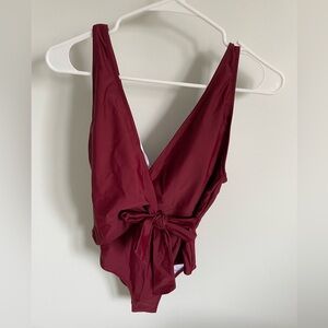 New Cupshe Burgundy Plunge One-Piece Swimsuit with Front Tie